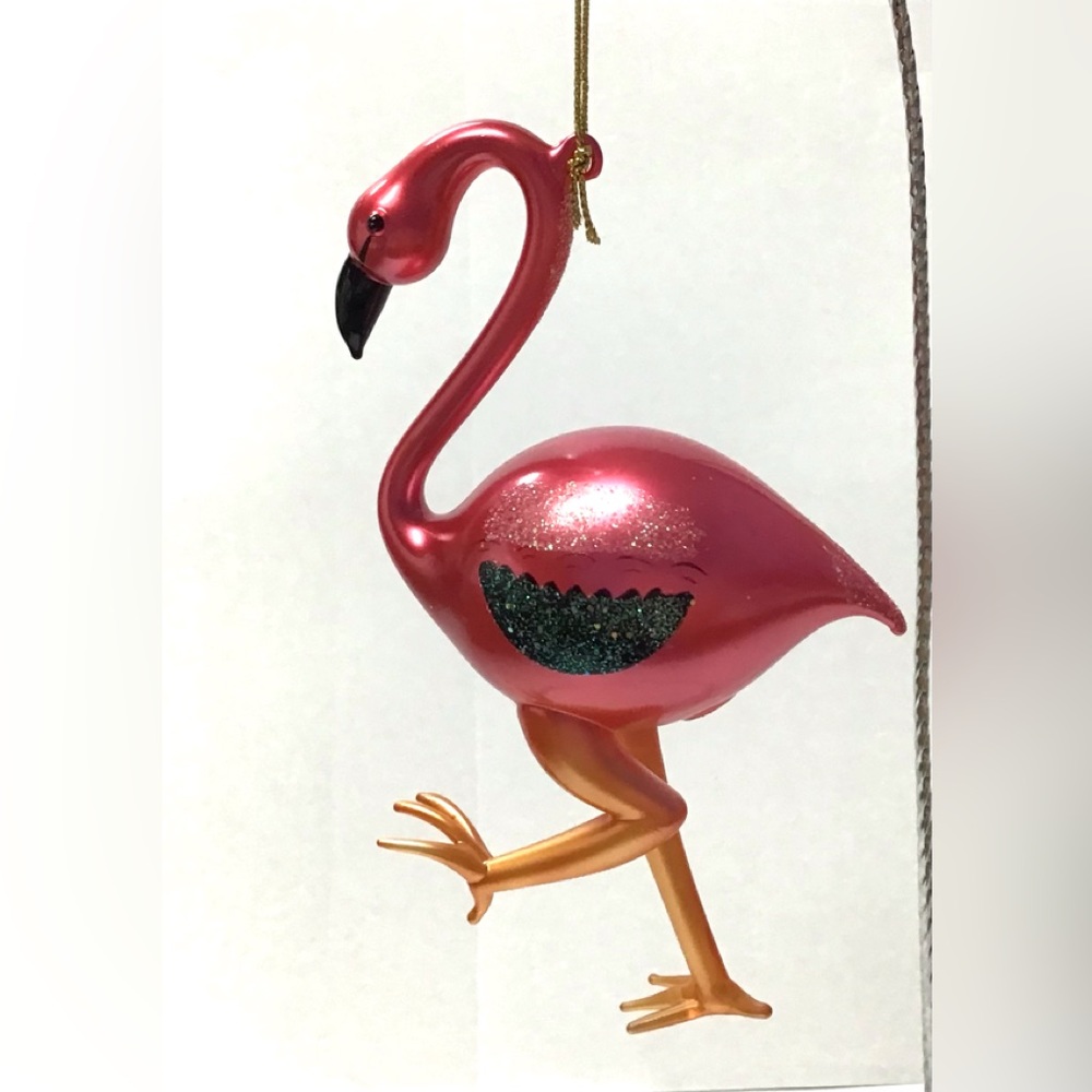 New flamingo glass ornament 6” x 4” 74594